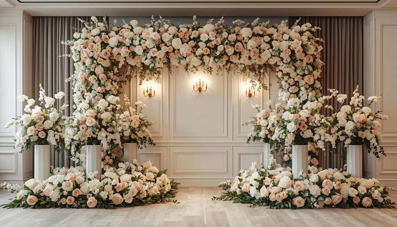 Beautiful wedding event decoration with elegant floral arrangements created by Restorepurge